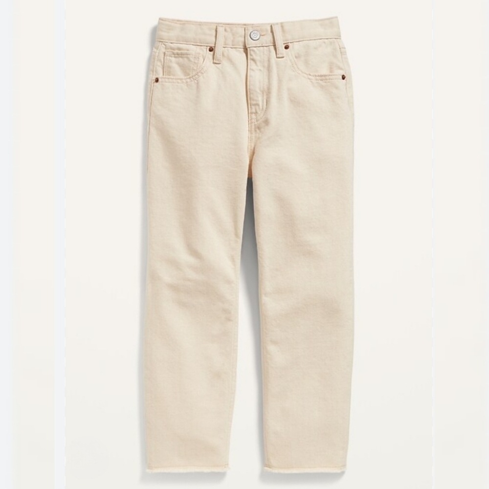 Old Navy Girls Slouchy Straight Jeans Ecru  Cream Cotton Frayed Hem Size 12